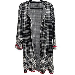 Notations Womens Long Open Cardigan Sweater Plaid Cozy Knit Duster Size Medium